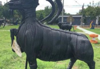 喀什輪胎山羊雕塑供應(yīng)，公園雕塑，鑄銅輪胎羊雕塑供求